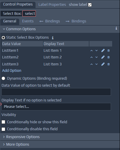 Screen-shot of Field Settings